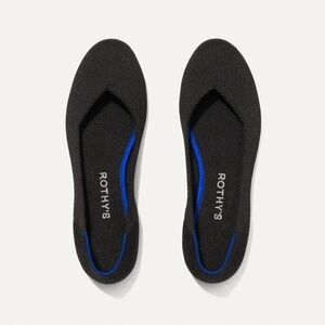 Rothy's Elegant Black Flats with Blue Trim 8.5
